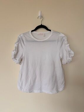 See by Chloe Size S Frilly Ruffle Sleeve White Women's T-Shirt